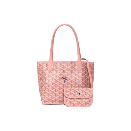 GOYARD Anjou Холст Телячья кожа Комбинированная Сумка Тоут Сумка для покупок Сумка на одно плечо Мини Женская Вишневый цветок Розовый