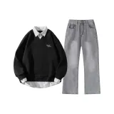 Черный топ+серые брюки