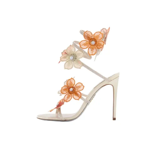 RENE CAOVILLA Айвори One Ремешок Сандалии 10,5 см Женские Белый Оранжевый