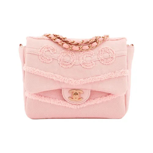 CHANEL Denim Mini Square Flap Bag Flap Bag Chain Bag Shoulder Bag Women's Pink