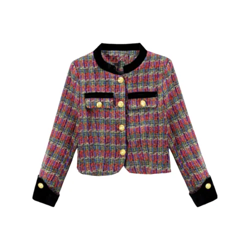 AFGGD Red Plaid Women's Short Coat AFGGD Красный Клетчатый Женский Короткий Пальто