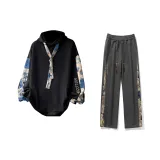 Чёрный свитшот + тёмно-серые повседневные штаны