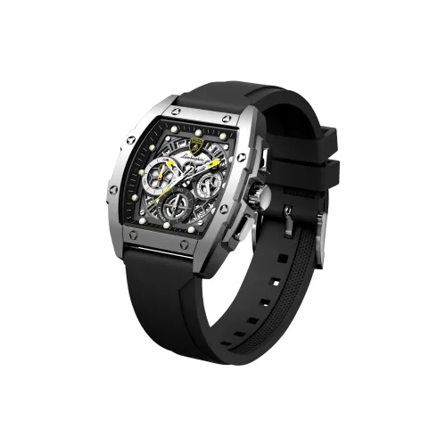 LINGKE Lamborghini Кварцевый механизм Силиконовый ремешок Часы Мужские часы Черный циферблат