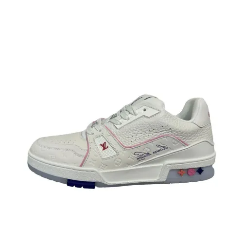 LOUIS VUITTON Trainer Low Топ Скейтборд Кроссовки Унисекс Белый Розовый Шанхай Cruise Ограниченная серия