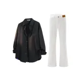 Комплект одежды (Черный топ + Белые штаны)