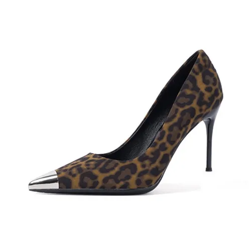 UMEK Узкий каблук Высокие каблуки Женские Леопардовый принт