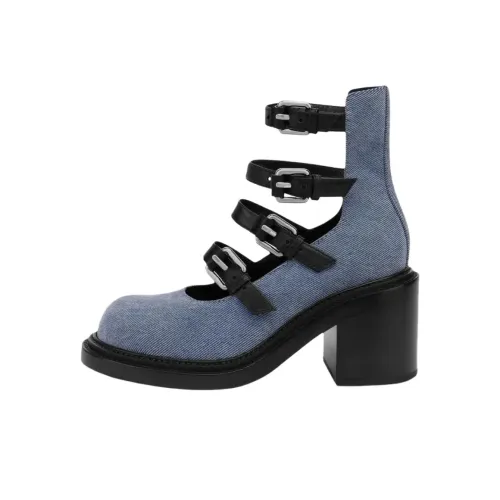MOSCHINO Туфли Мэри Джейн с грубым каблуком женские синие