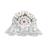 Белый [Вязаная шапка с кружевной отделкой]