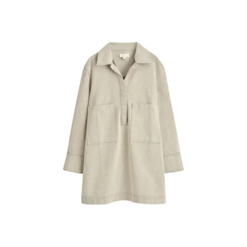 COS Бежевый Женские Длинные Платья с Длинными Рукавами