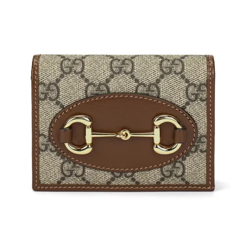 GUCCI Horsebit 1955 Холст и кожа Сумка из холста Кошелек Держатель для карт Унисекс Эбеновое дерево Коричневый