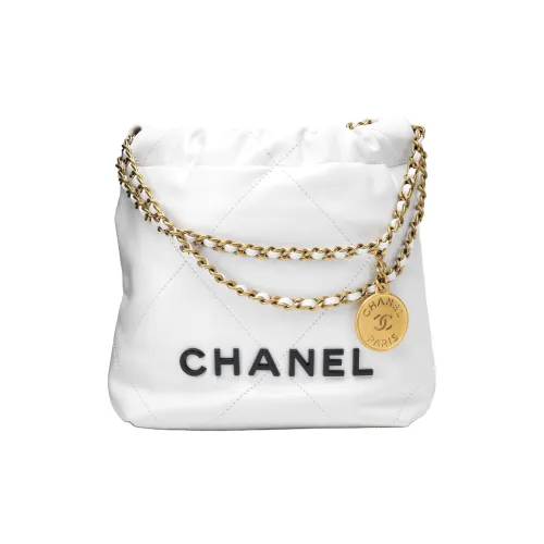 CHANEL 22Bag Блестящий Телячья кожа Ведрообразная Сумка Сумка через плечо Мини Женская Белая