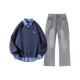 Темно-синий синий топ + серые штаны