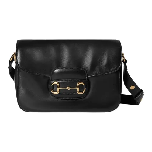 GUCCI Horsebit 1955 Кожа Плечевая Сумка Маленькая Женская Черная