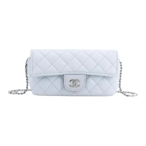 CHANEL Чехол для телефона из коровьей кожи через плечо чехол для очков женский BabyBlue небесно-голубой