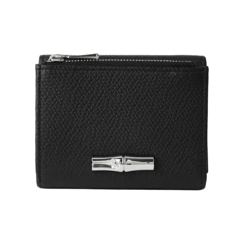 LONGCHAMP Le Roseau Коровья кожа крупнозернистая текстура кошелек женский черный