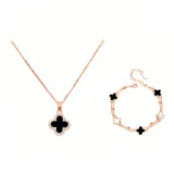 Комплект: Розовое золото, Клевер, Браслет