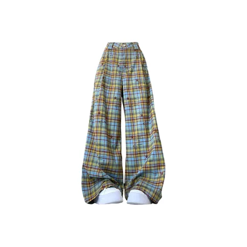 ZYKY Желтый Синий Плед Унисекс Повседневные Штаны
