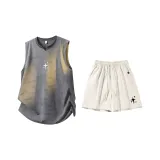 Комплект одежды (Темно-серый топ + штаны цвета экрю)