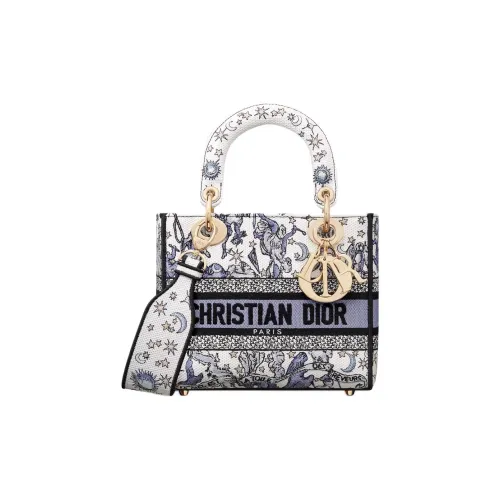 DIOR Lucky Collection LADY D Лайт Хлопок Сумка через плечо Сумка Маленькая Женская Белая и Синяя