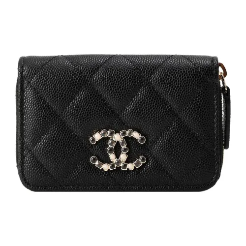 CHANEL С рельефным тиснением икорная телячья кожа держатель для карт кошелек женский черный