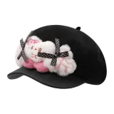 Черный, румяна, кошка, художник, берет