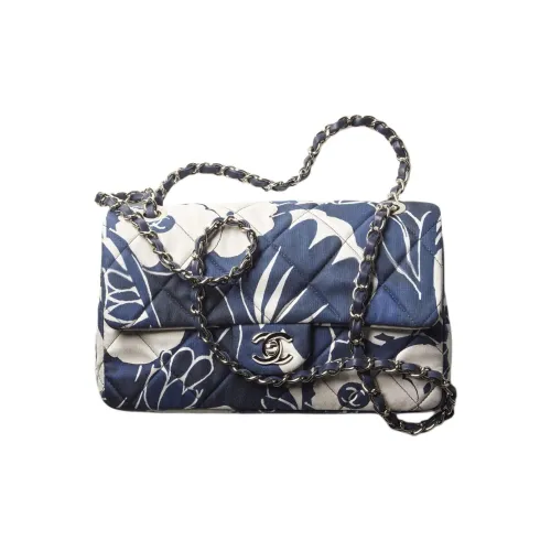 CHANEL Шелковая сумка с клапаном сумка через плечо женская морской синий белый