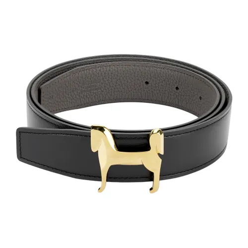 HERMES PANACHE Ремни из коровьей кожи Мужской Серый Черный 3,2 см