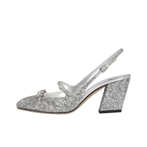 Jimmy Choo Belinda Грубый каблук Высокие каблуки 4,5 см Женские Серебристые