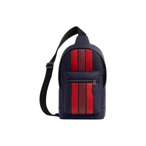 COACH Телячья кожа Одно плечо Сумка через плечо Sling Сумка Обычный Мужской Полночь Морской синий Многоцветный