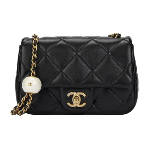 CHANEL Sheepskin Mini Square Flap Bag Crossbody Bag Shoulder Bag Mini Women's Black
