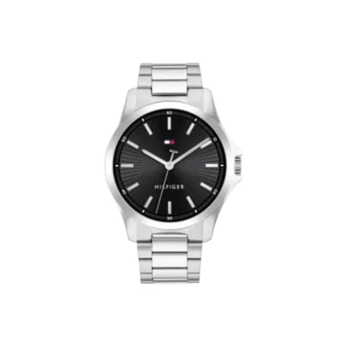 Tommy Hilfiger Мужские часы Кварцевый механизм Ремешок из нержавеющей стали 43 мм Черный циферблат