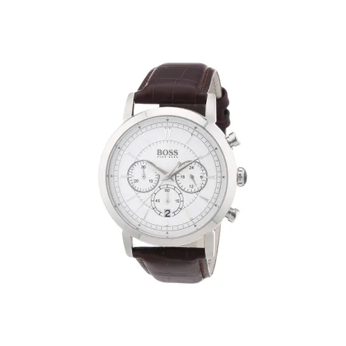 Hugo Boss Мужские часы Кварцевый механизм Кожаный ремешок 42 мм Белый циферблат