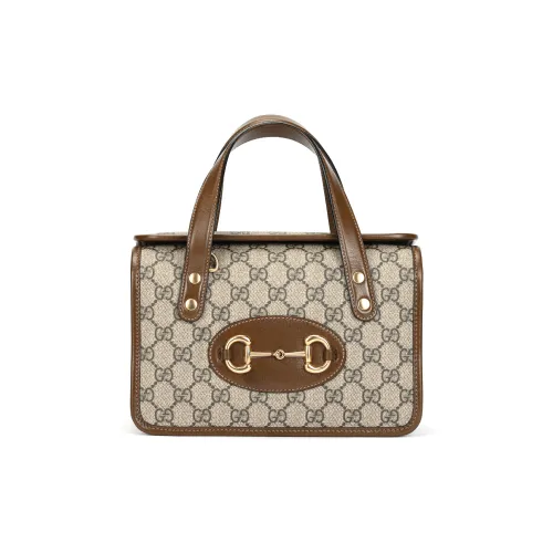 GUCCI Horsebit 1955 Холст и Кожа Коробка Сумка Сумка через плечо Мини Сумка Женская Цвет Эбеновое дерево Коричневый