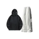 Чёрный топ + белые и серые штаны