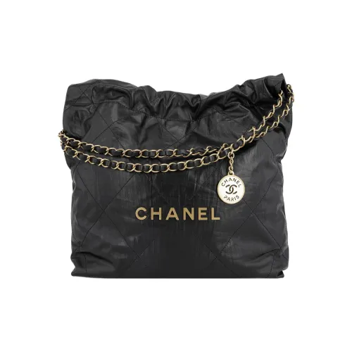 CHANEL 22Bag Корова Кожа Ткань Сумка-ведро Сумка Сумка через плечо Маленькая Женская Черная