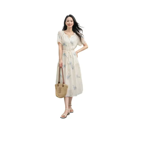 Shavani Бежевый Женские Короткие Платья с Короткими Рукавами