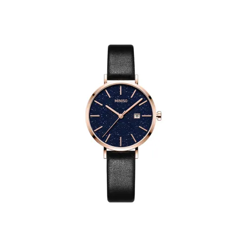 Miniso Кварцевый механизм Ремешок Ремешок Часы Женские часы Черный циферблат