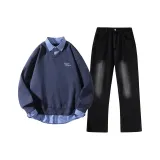 Темно-синий синий топ + черные штаны