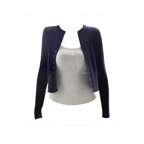 Nathania Темно-синий Кардиган + Белый Топ на бретелях Комплект Женская Трикотажная Одежда