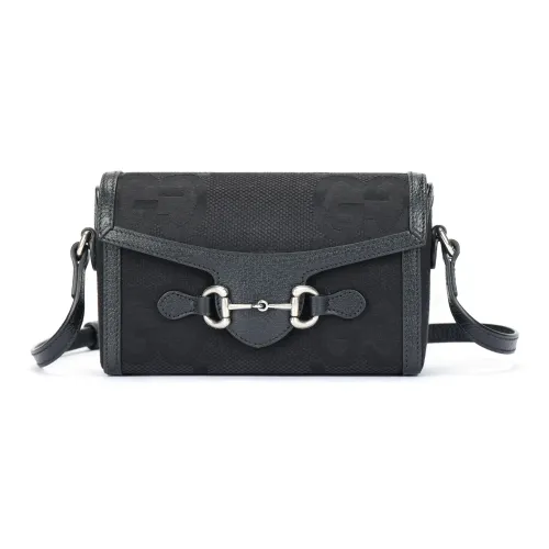 GUCCI Horsebit 1955 Холст с кожей Сумка для коробок Camera Сумка Сумка через плечо Мини Мужской Черный