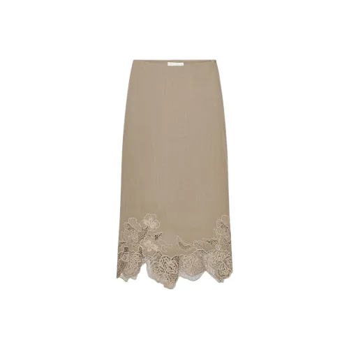 ZARA Коричневый/Темно-Серый Коричневый Женская Повседневная Длинная Юбка