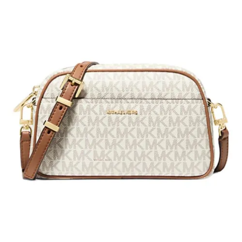 MICHAEL KORS Jet Set Покрытый холст Сумка через плечо Сумка на плечо Маленькая Женская Коричневый и Белый