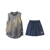 Набор (Темно-серый топ + Темно-синие брюки)