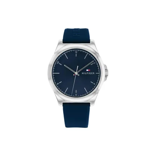 Tommy Hilfiger Мужские часы Кварцевый механизм Силиконовый ремешок 42 мм Синий циферблат