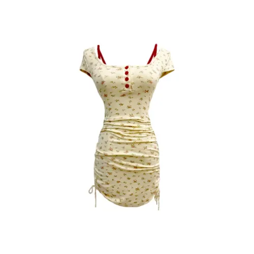 Aghr Короткий рукав платье женское абрикосовое