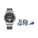 Серебряный корпус с черным циферблатом [Синий граффити, многоцветная коробка + сумка для покупок]