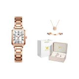 Розовый, полосатый, белый циферблат [ожерелье + браслет + коробка]