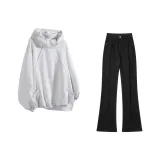 Серый Белый Свитшот + Черные Джинсы