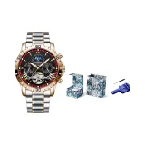 Чёрный с розовым золотом циферблат, красный круг, синий граффити, многоцветная коробка + сумка для покупок