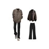 Коричневые куртки и пальто + черные джинсы